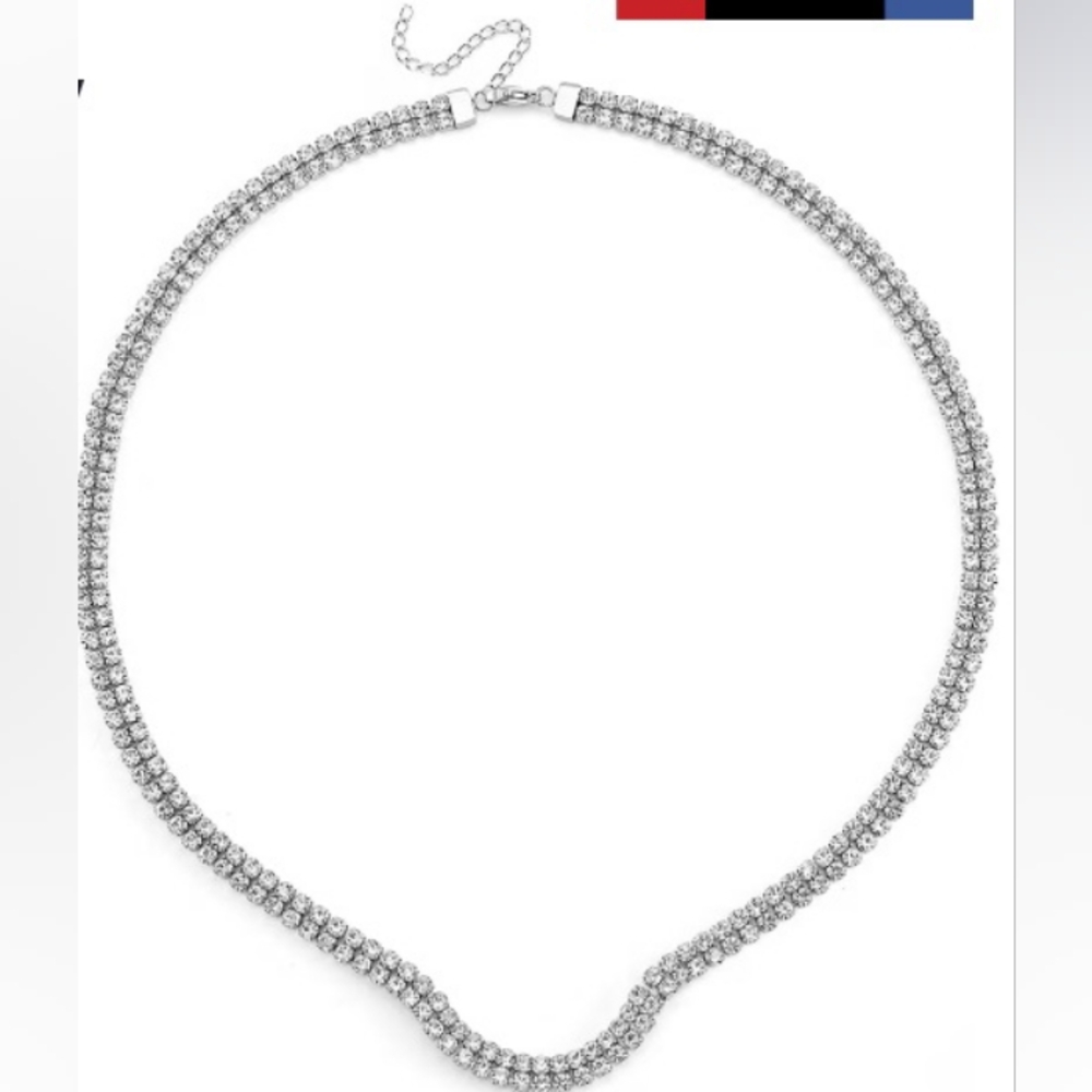 Dazzling BNIB White Austrian Crystal Double Row Necklace